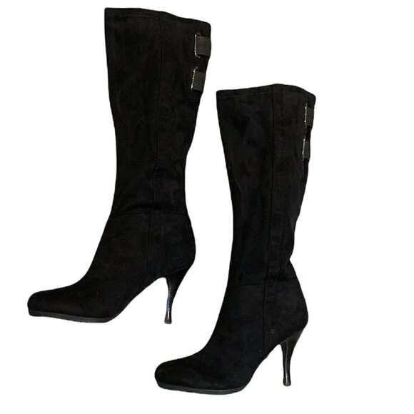 BCBGeneration Stiletto Boots Sz 7-1/2 B Bettys Black Microsuede #250H - Picture 1 of 7